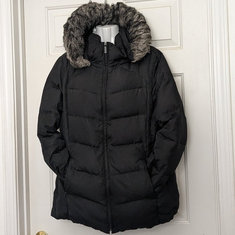 Calvin Klein Women's Removable Hooded Puffer Jacket Faux Sherpa Coat Sz L Black
